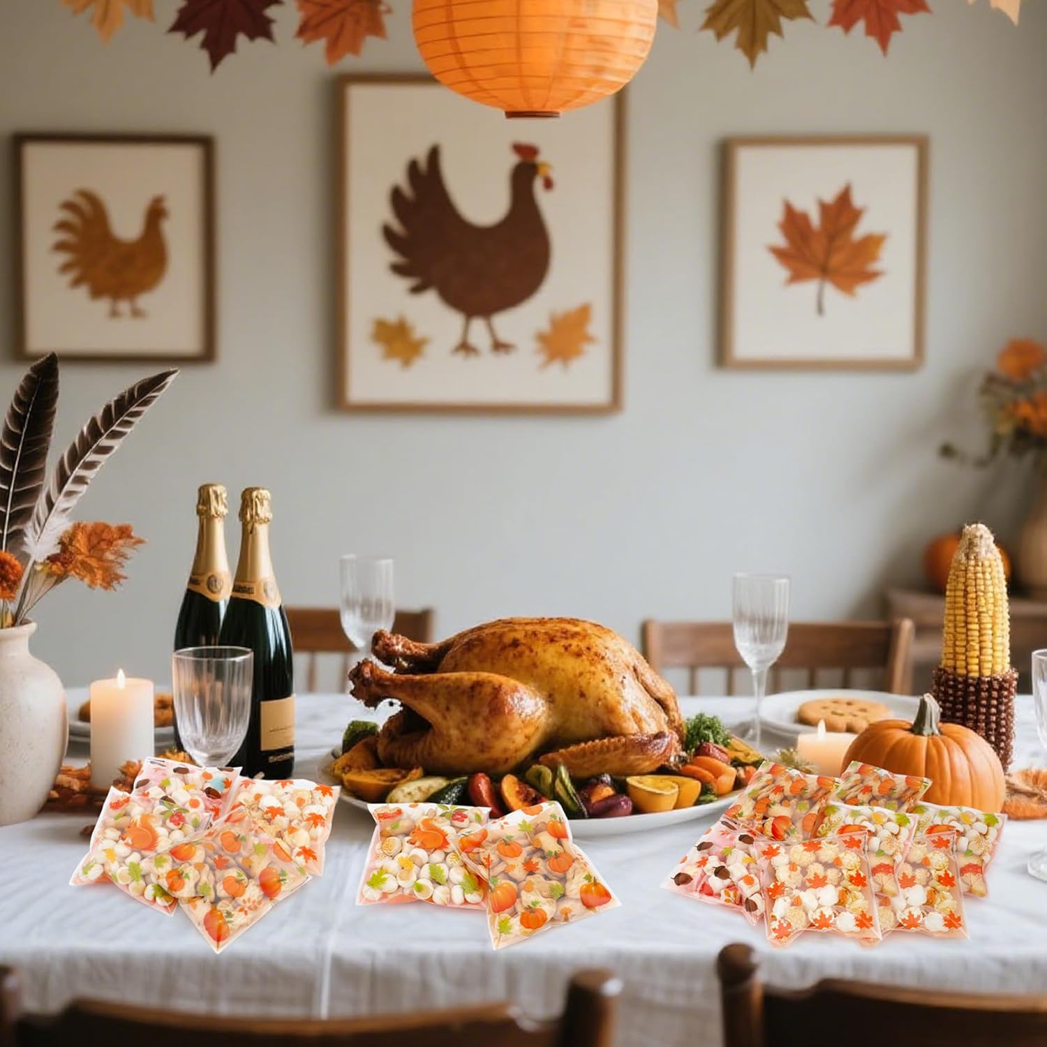 200 PCS Fall Cellophane Treat Bags(4x4 Inch) Small Thanksgiving Ziplock Bags for Candy Snack Goodie Cookie Gifts Wrap Autumn Self Sealing Pouch Baggies Friendgiving Party Favors Supplies Decorations - Image 6