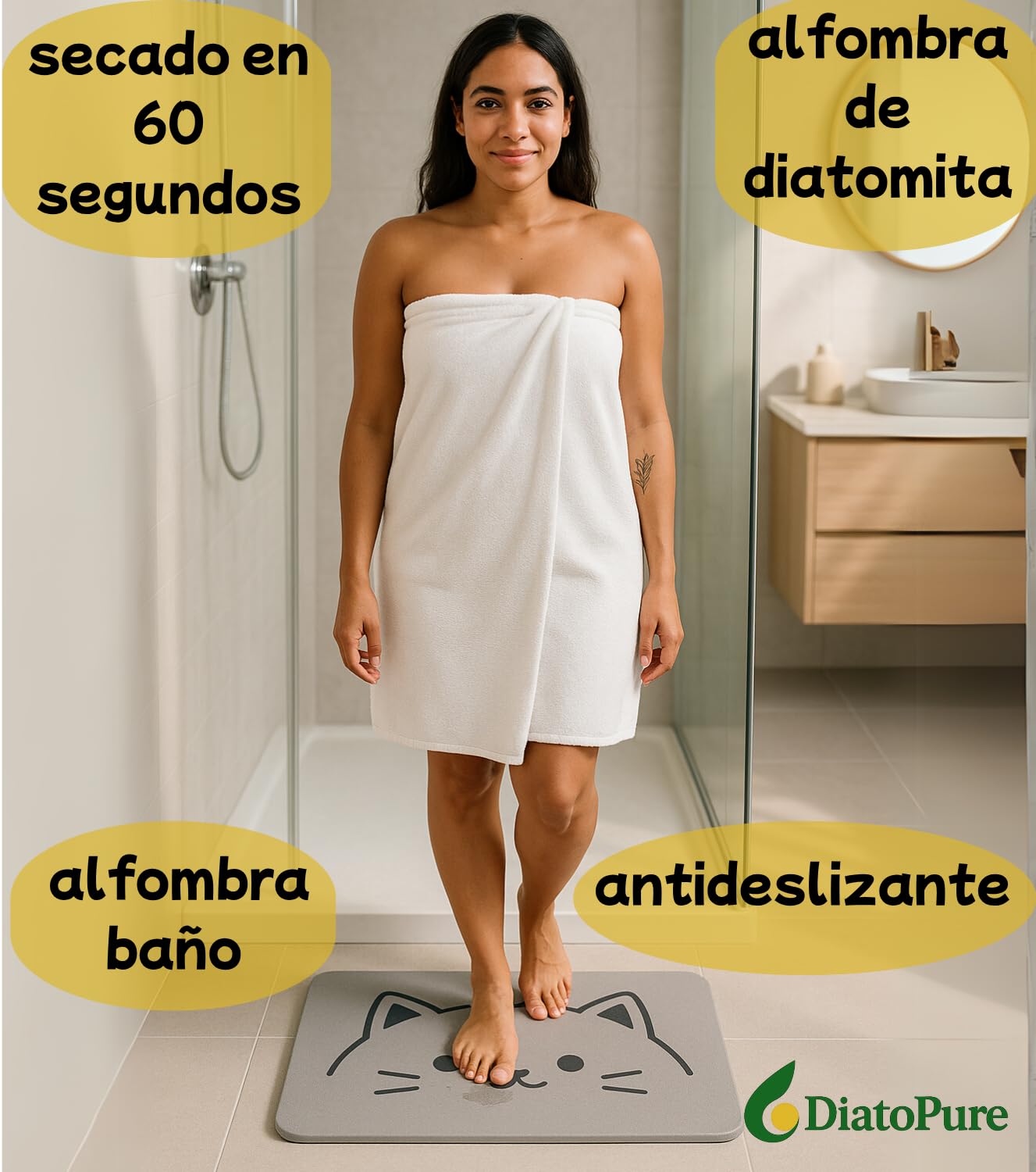 Tapis en pierre diatomite bain antidérapant fabriqué en terre diatomée - Pierre diatomite salle de bain diatomite tapis bain diatomite abreuvoirs chats tapis bain diatomite cuisine (chat)