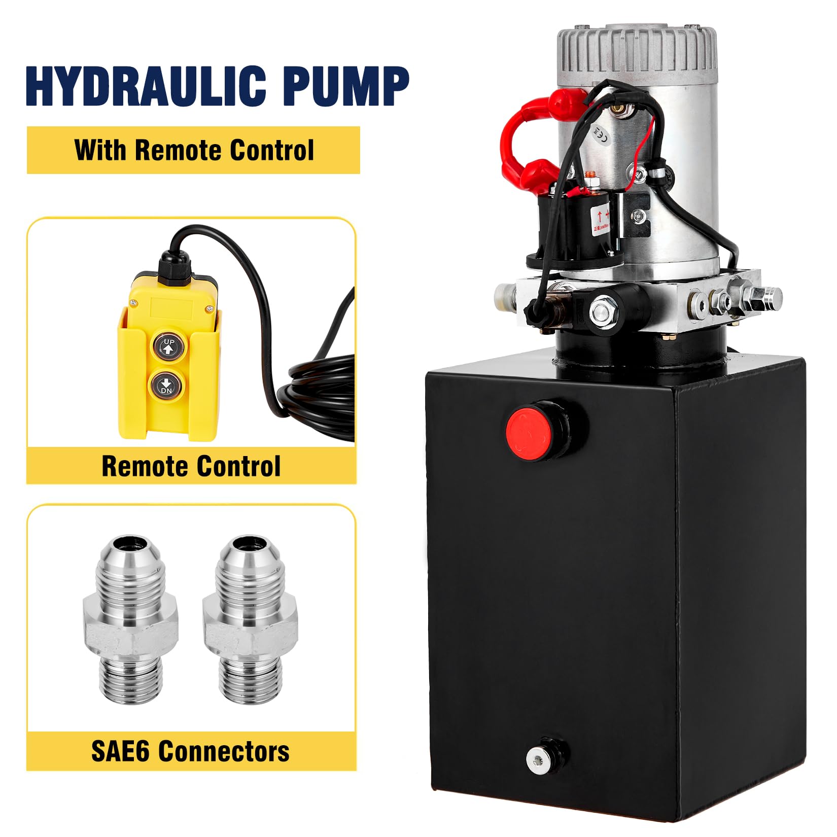 Garvee Unité de puissance hydraulique simple effet – Pompe 12V DC 3200 PSI, réservoir acier 12L – Portable et haute performance pour remorque basculante, levage auto – Boîte carrée fer 12L 12V
