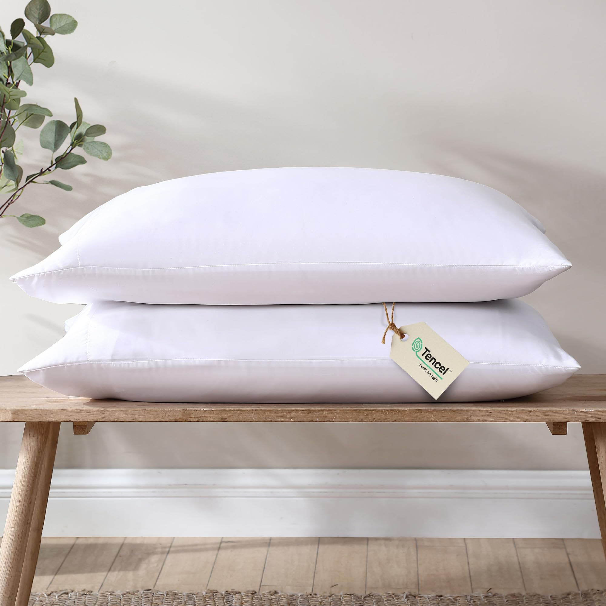Ethos Natura 100% Eucalyptus Tencel Lyocell Cooling Pillowcases (2pc), Silky Soft & Smooth Pillow Cases, Sustainably Made, Sensitive Skin & Acne Pillowcase, Hypoallergenic - King, White