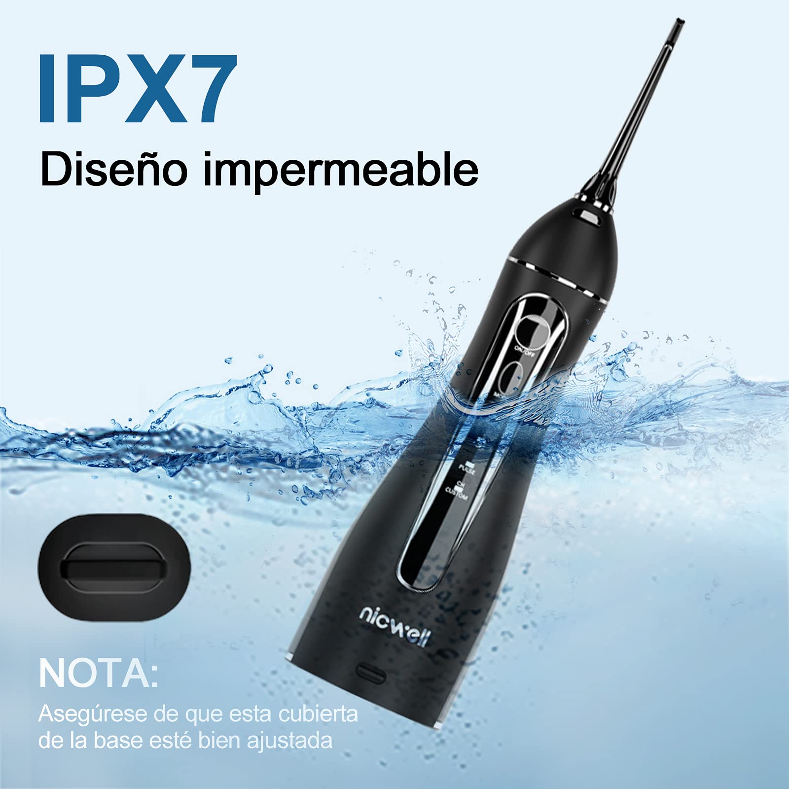 Irrigador Bucal Portatil Profesional - Irrigador Dental con 5 Boquillas 4 Modos, IPX7 Impermeable Limpieza Dientes, USB Recargable para Limpieza Dental, Irrigadores bucales Electrico Negro
