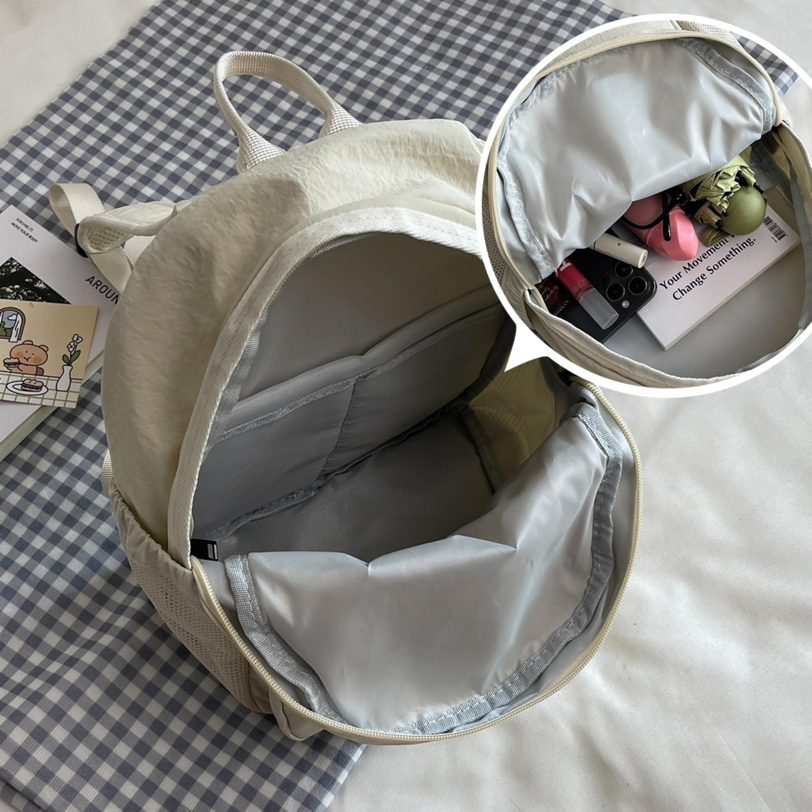 Zaino Sportivo All'aperto Ultraleggero Piccola Borsa da Alpinismo per Il Campeggio degli Studenti Uso Quotidiano-Beige