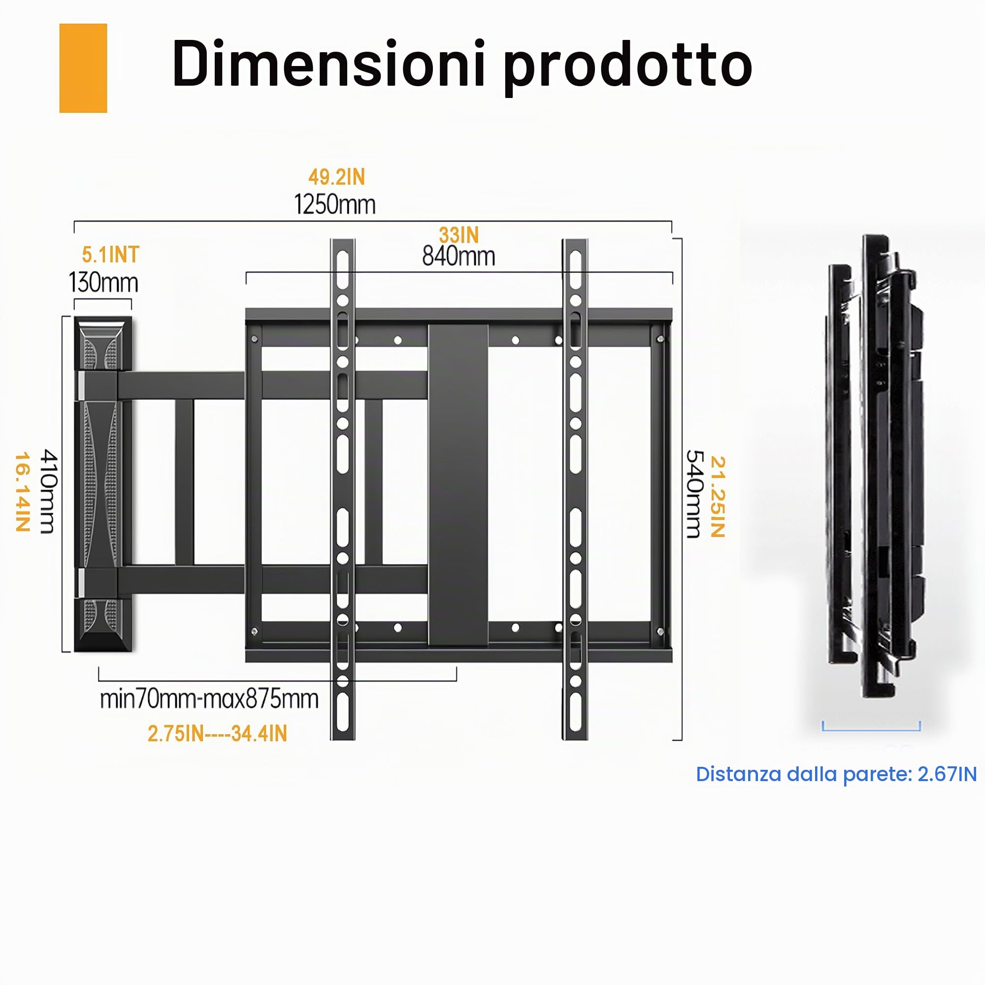 Supporto TV motorizzato con braccio pieghevole regolabile, intelligente, sottile, con rotazione di ±90°, supporto VESA fino a 750×600 per TV LCD, monitor, schermo, 65-86 pollici 80 kg (65-75in)