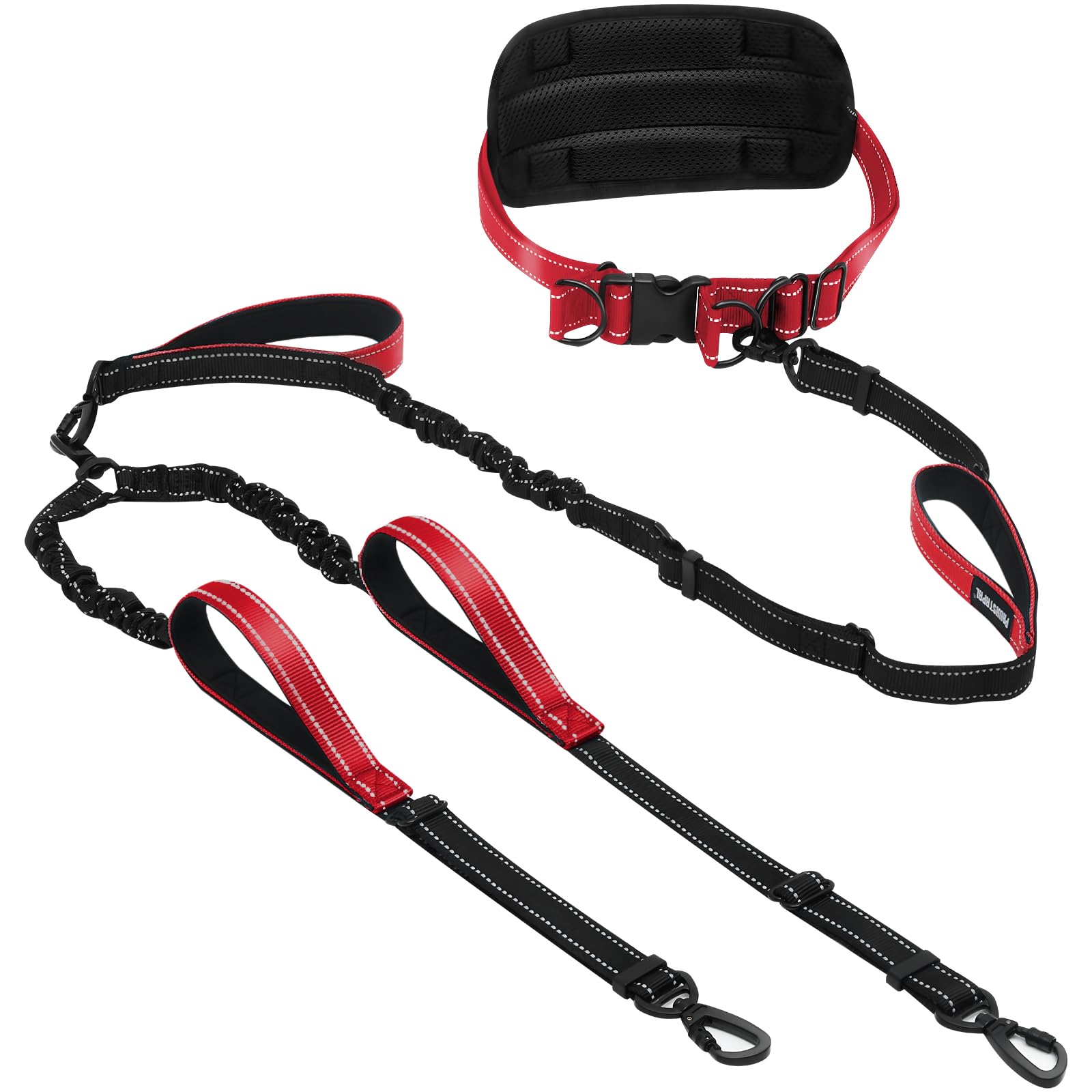 Hands Free Dog Leash, Waist Bungee Leash for 2 Large Dogs, 6-8ft No-Tangle Heavy Duty Leashs(50-120 lbs)