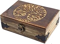 Handmade Wooden Jewelry Box with Tree of Life Engraving - Solid Wood Antique Organizer for Jewelry, Trinkets & Gifts