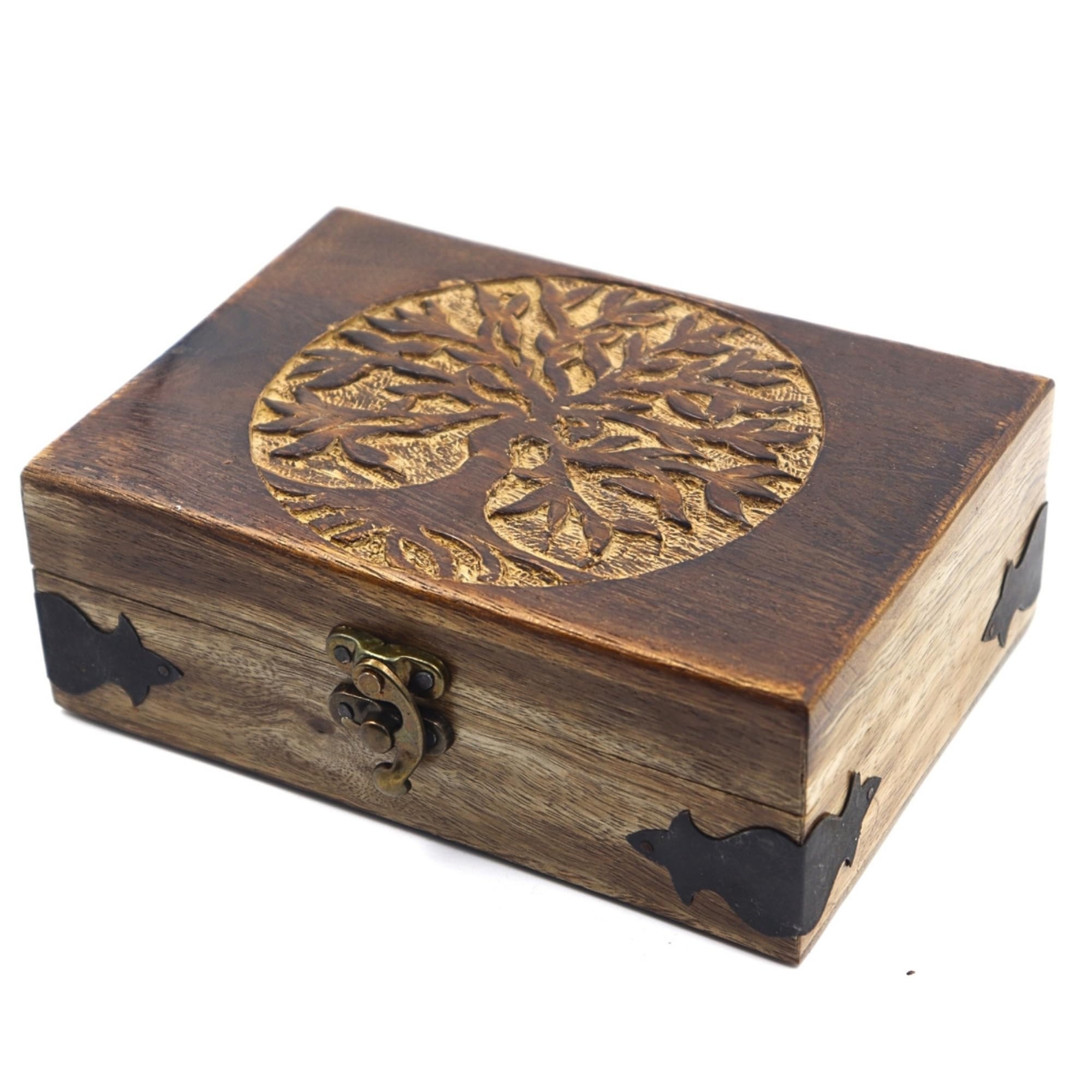 Handmade Wooden Jewelry Box with Tree of Life Engraving – Antique Handcarved Keepsake Organizer for Women & Men | Solid Wood Storage Box for Jewelry, Trinkets, Gifts & Home Décor