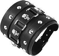 Vista 3 de STWTR Pulsera ancha de cuero con cinturón ancho para hombre, estilo punk, rock, moto