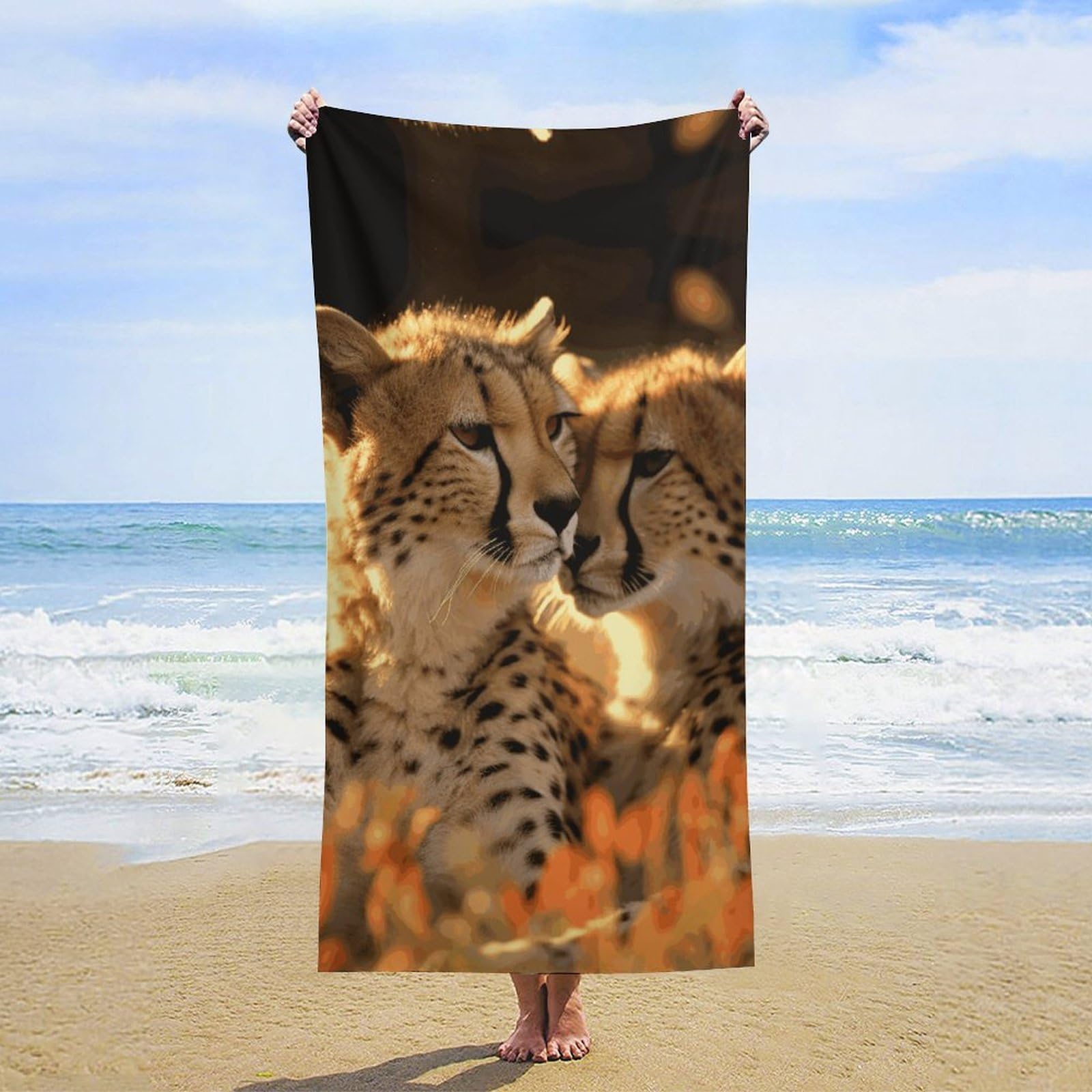NTVOWPZO Cheetah Love Beach Towel Oversized Microfiber Bath Towels Lightweight Sand Proof Beach Towels Absorbent Pool Towels for Swimming Yoga Bathroom Towel 31.5" X 63"