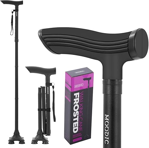 Bastones de senderismo para personas mayores con mango extendido y grueso. Plegable ajustable plegable elegante bastón cuádruple para hombres para