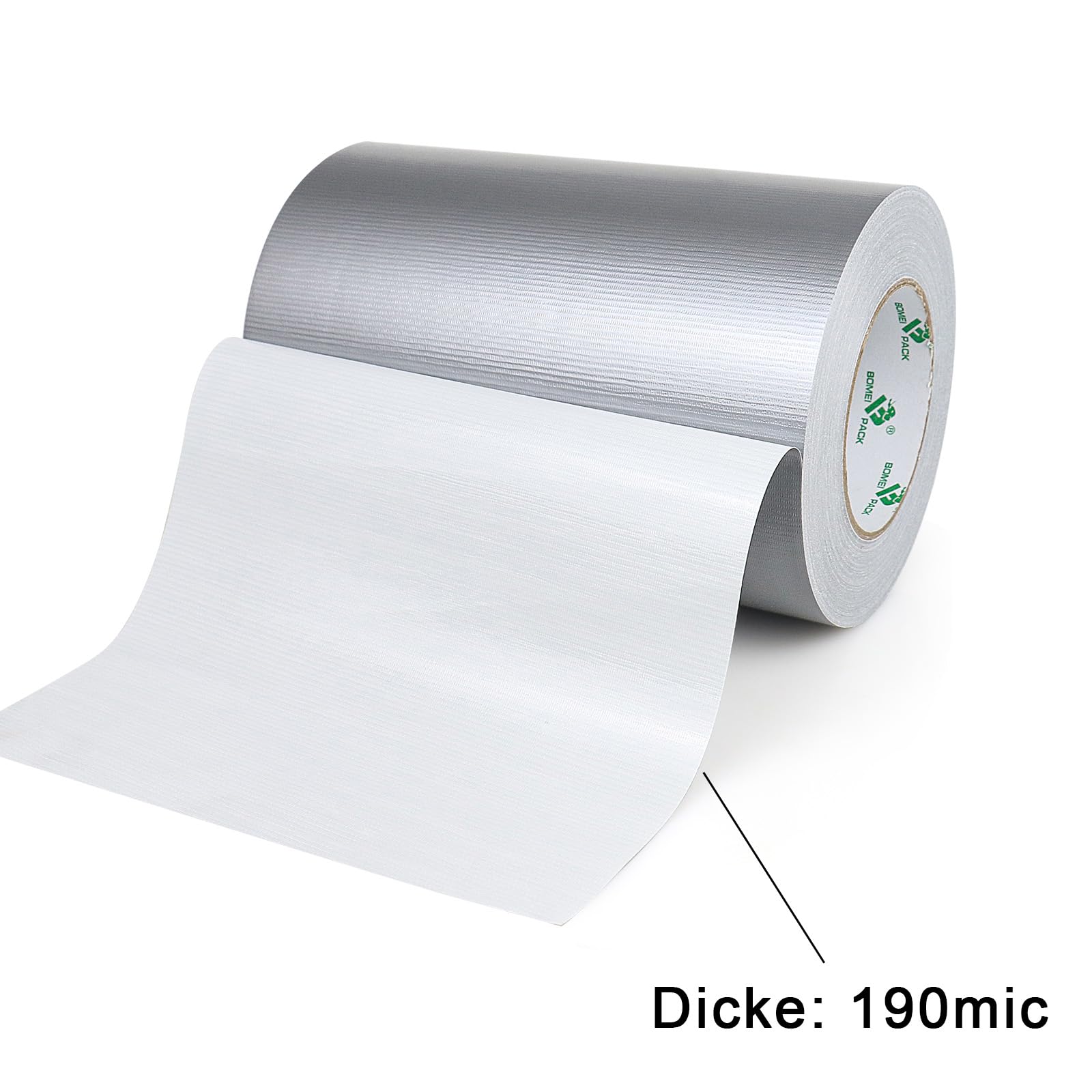 BOMEI PACK Cinta blindada extra fuerte, color plata, 50 m x 200 mm, cinta de reparación impermeable para interior y exterior, cinta de reparación con fuerte fuerza adhesiva