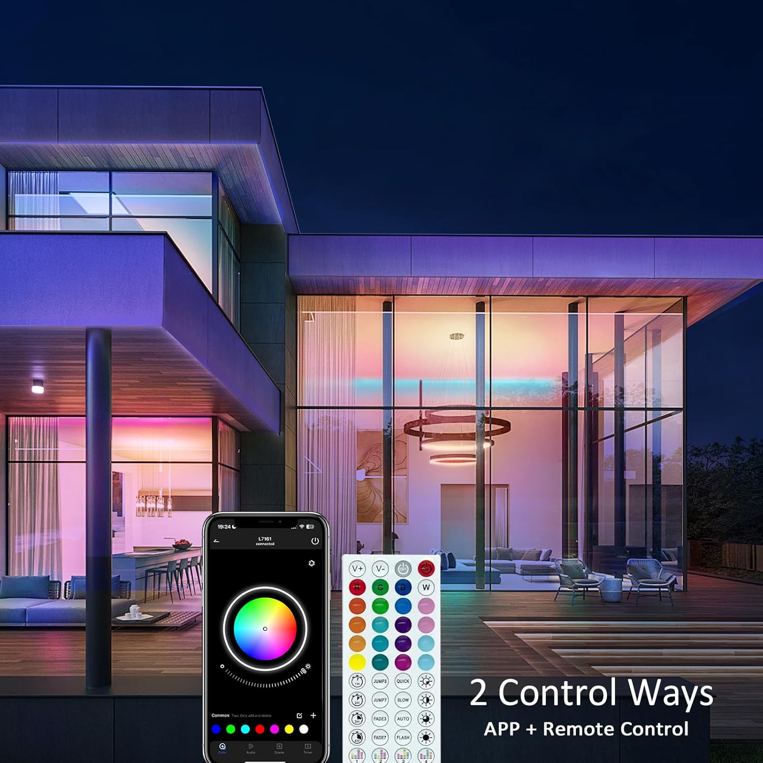 HOVVIDA LED strip controlled by smartphone app and remote control.