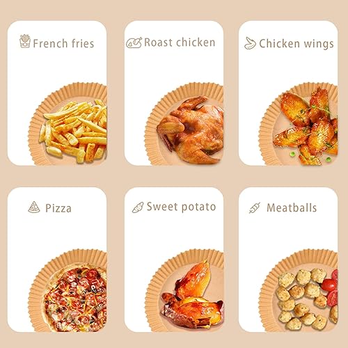 Miniatura 6 de Forros para freidora de aire de 8 pulgadas, papel pergamino desechable de silicona para hornear, filtros de papel para canasta, alfombrilla redonda