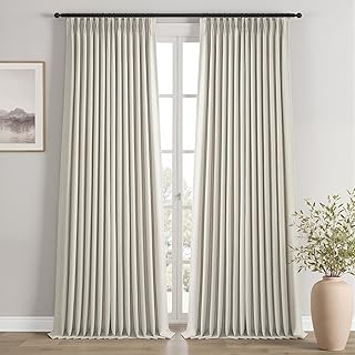 Topfinel Full Black Out Grey Beige Pinch Pleated Curtains 105 Inch 2 Panels
