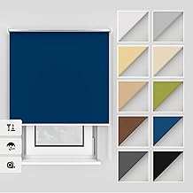 Estika Thermal Roller Blinds with Hole Punching 155 x 220 cm Blue Blackout Roller Blind with Ceiling and Wall Mount, Thermal Roller Blind, Heat Protection Roller Blind