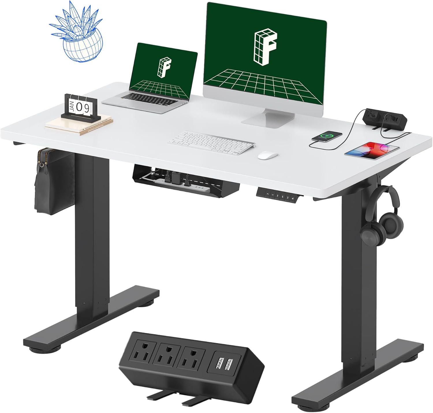 FLEXISPOT EN2 48 x 24 inc. desk with clamp power strip