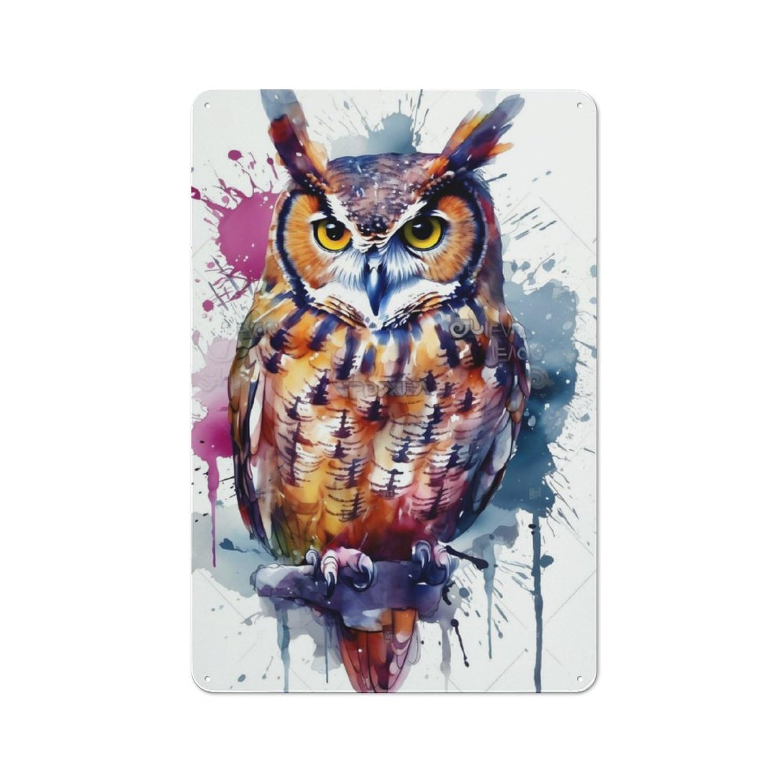 Junmoney Bird Owl Watercolor For Hobby Room Or Studio, Retro-Style Tin Sign 30X20cm, For Room Styling Across Hobby Rooms And Studios