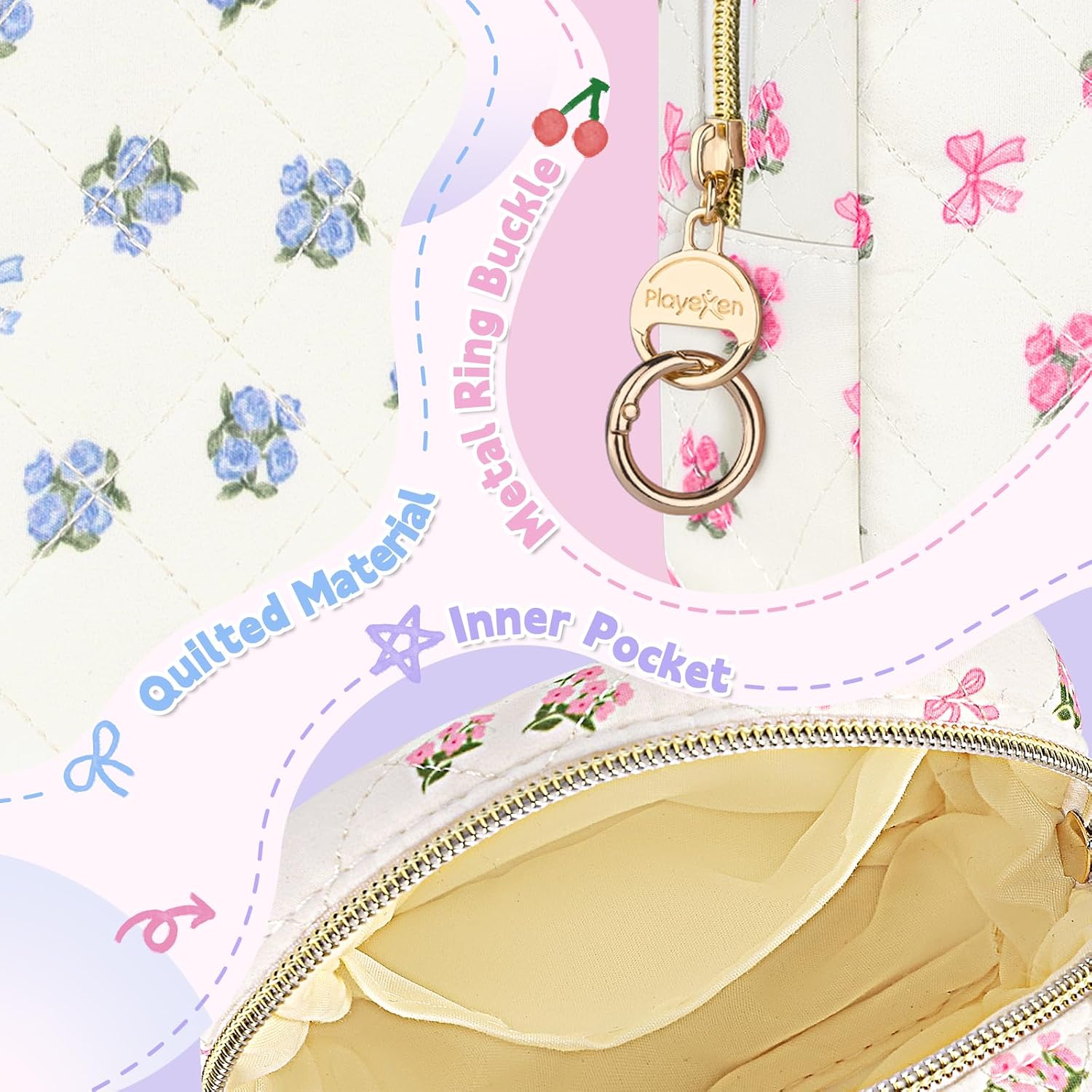 Floral Period Bag, Small Period Pouches for Teen Girls, Quilted Sanitary Napkin Storage Bag, Compact Discreet Pad and Tampon Holder for Purse (Floral-Pink)