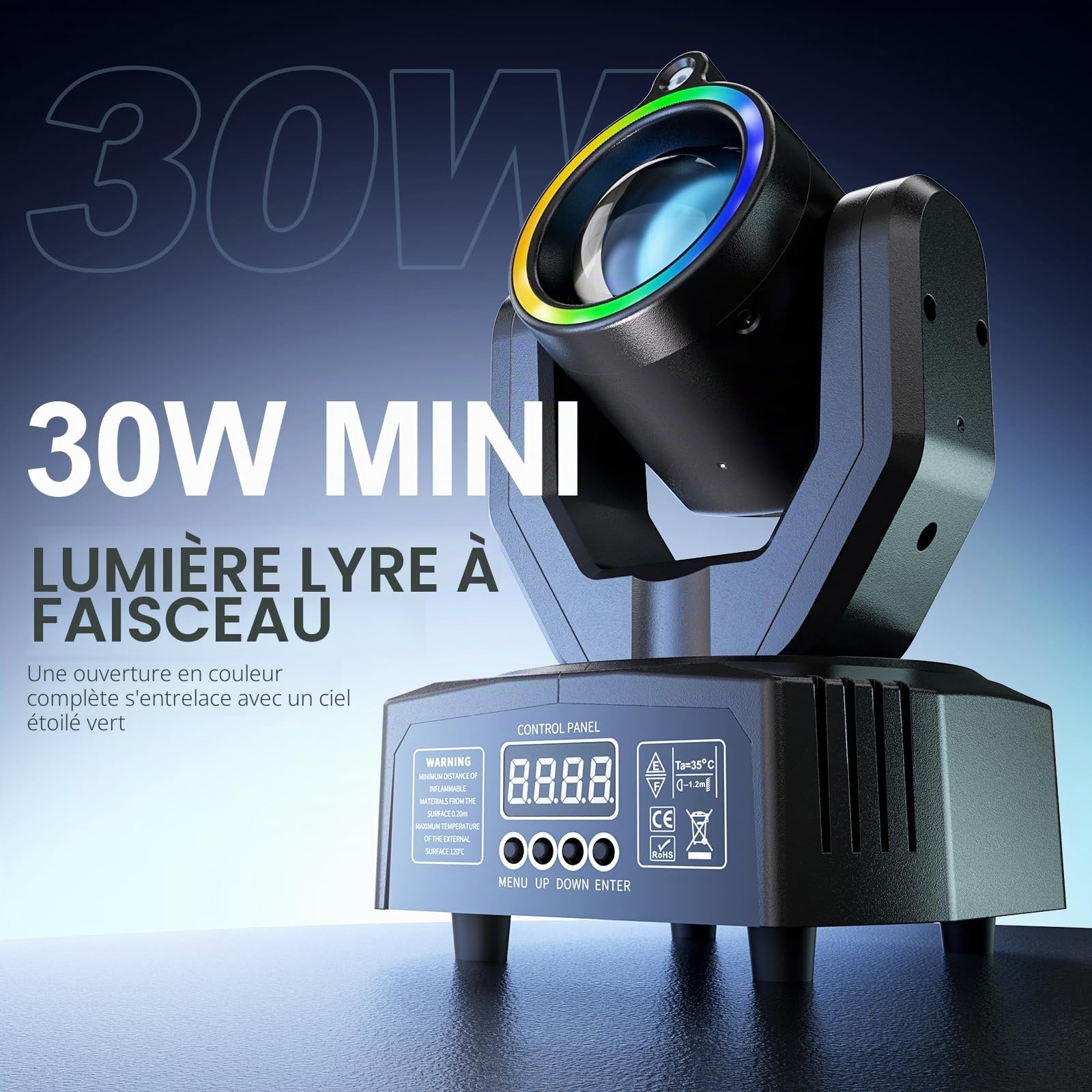 Lyre LED 30W, 2PCS Lumière DJ Éclairage de Scène à Tête Rotative, Faisceau RGBW Las Vert DMX512 Activé par le Son avec Télécommande, pour Fête DJ Bar Mariage Disco Maison