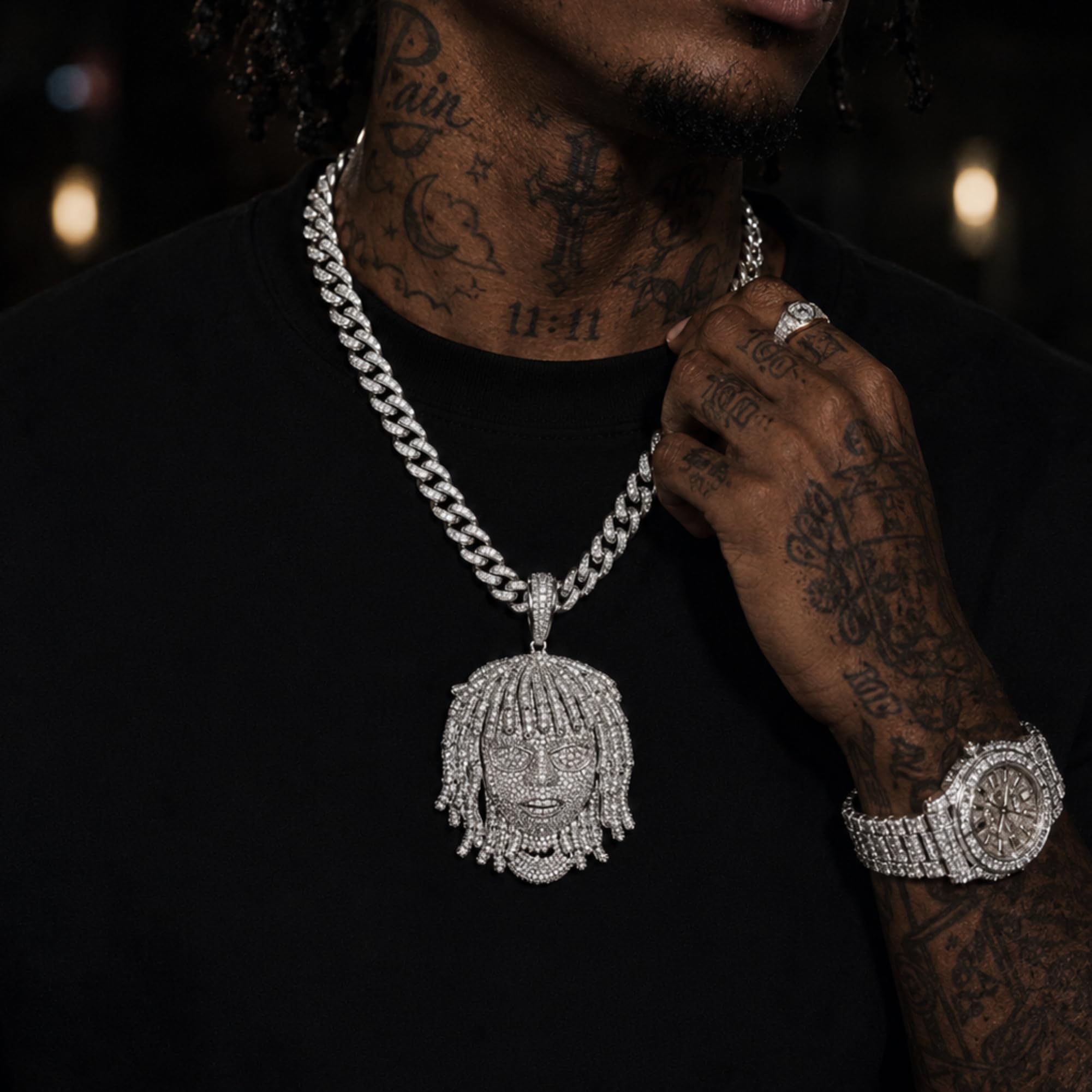 ICEDIAMOND Iced Out Dreadlocks Reggae Rapper Big CZ Diamond Pendant con catena cubana, completamente intarsiato Shine 5A Zirconia Hip Hop Charm Gioielli per gli uomini