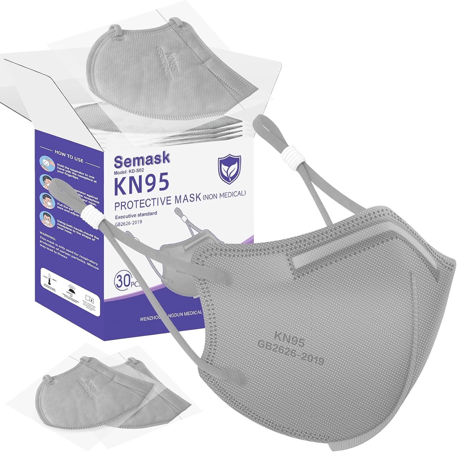 KN95 Adjustable Masks 30 Pack, Individually Wrapped Disposable Respirator Masks with Adjustable Ear Loops
