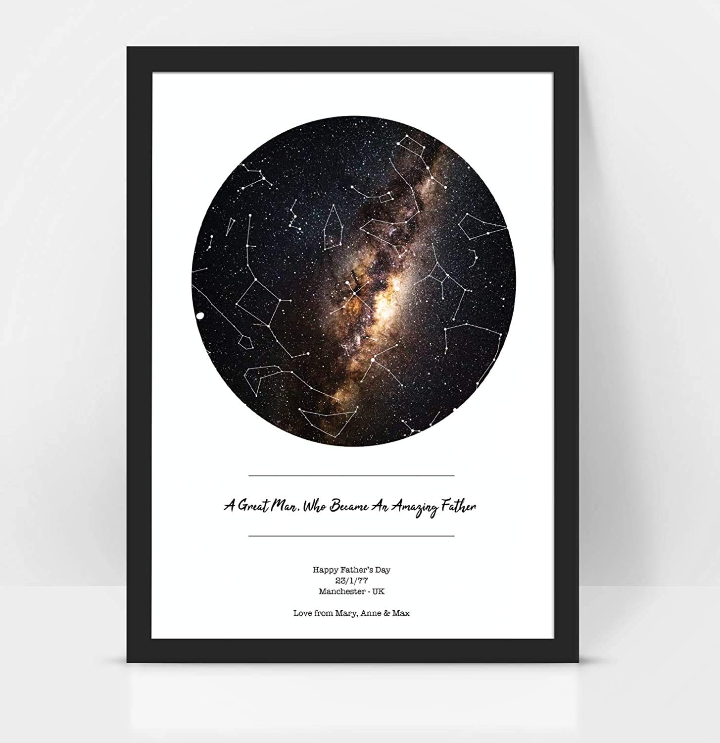 Forefrontdesigns White Personalised Amazing Father Star Map Chart Astronomical Poster Framed/Unframed