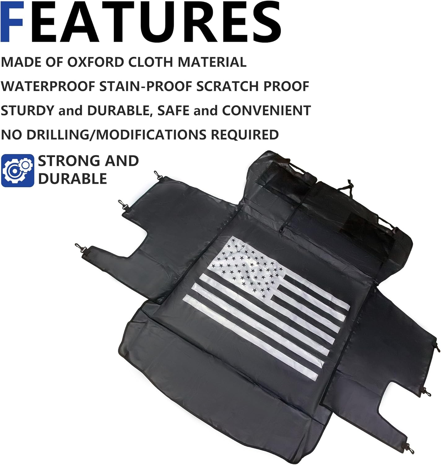 Cargo Mat Dog Seat Covers for Jeep, Dog Cargo Liner for 2007-2025 2026 Jeep Wrangler JK JL Unlimited 4 Door Accessories, Waterproof Oxford, Flag, Black