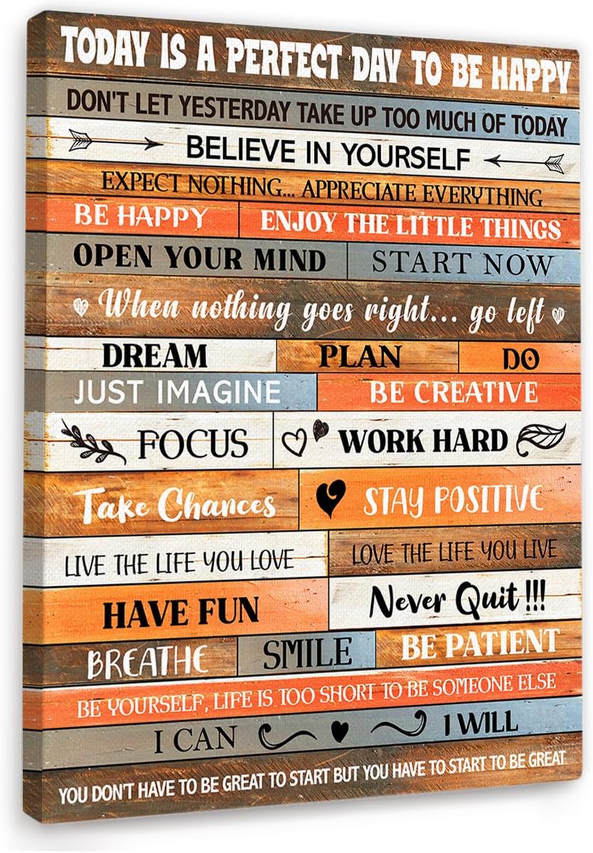 Positive Quote Inspirational Wall Decor,Today is A Day to Be Happy Wall Art Canvas Framed Print for Home Office Workplace Wall Decor 12 x 15 in