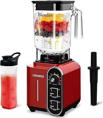 CRANDDI Smoothie Blender 52oz, 1800 Watt Commercial Blenders for Kitchen, Stainless Steel Blade 9 Speed & Self-Cleaning, Build-in Pulse, K98C Red