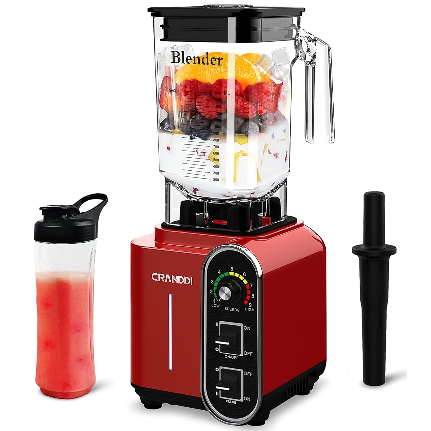 CRANDDI Smoothie Blender 52oz 1800 Watt Commercial Blenders for Kitchen Stainless Steel Blade 9 Speed Self-Cleaning Build-in Pulse