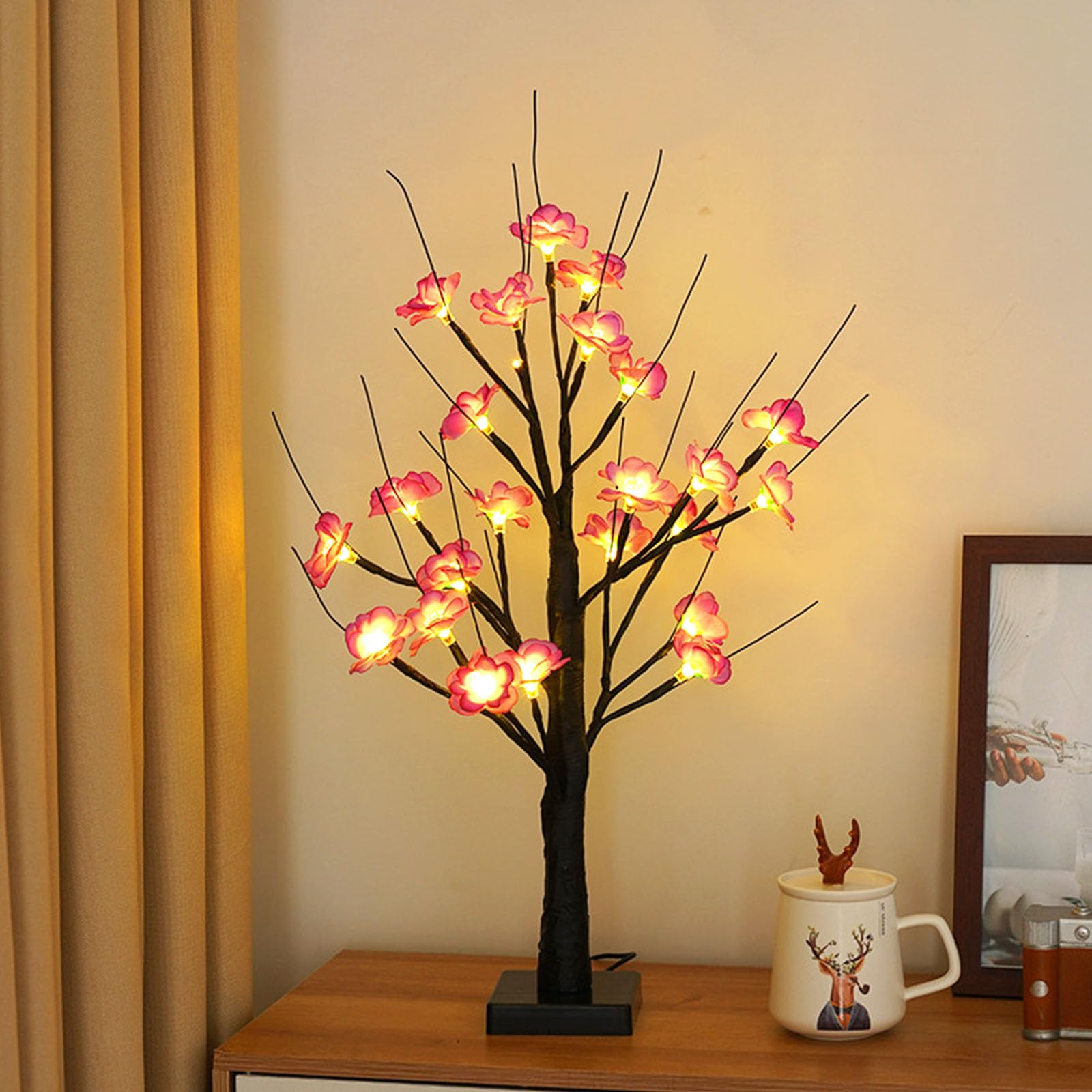 wpdash 21 Inch Purple Plum Blossom Table Lamp USB or Battery Powered Bonsai Decor Light LED Tree Shaped Night Light Warm White for Meditation Rooms Restaurants & Art Studios — image 1
