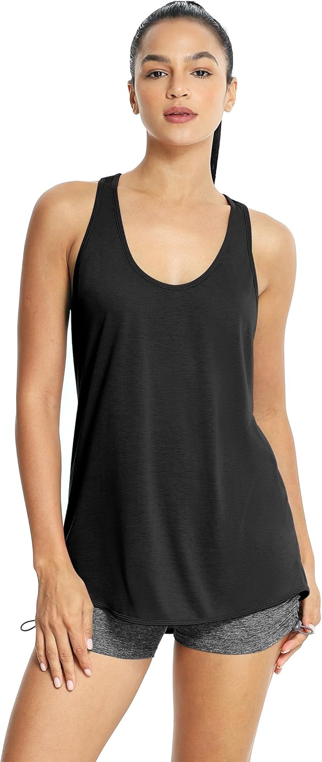 icyzone Women's Racerback Workout Athletic Running Tank Tops Loose Fit (Pack of 2) - Image 2