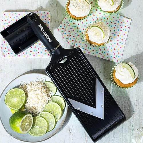 Miniatura 3 de Microplane Cortadora de mandolina ajustable con hoja en V y cuchillas de acero inoxidable Julienne, mandolina de mano para papas, zanahorias y otras
