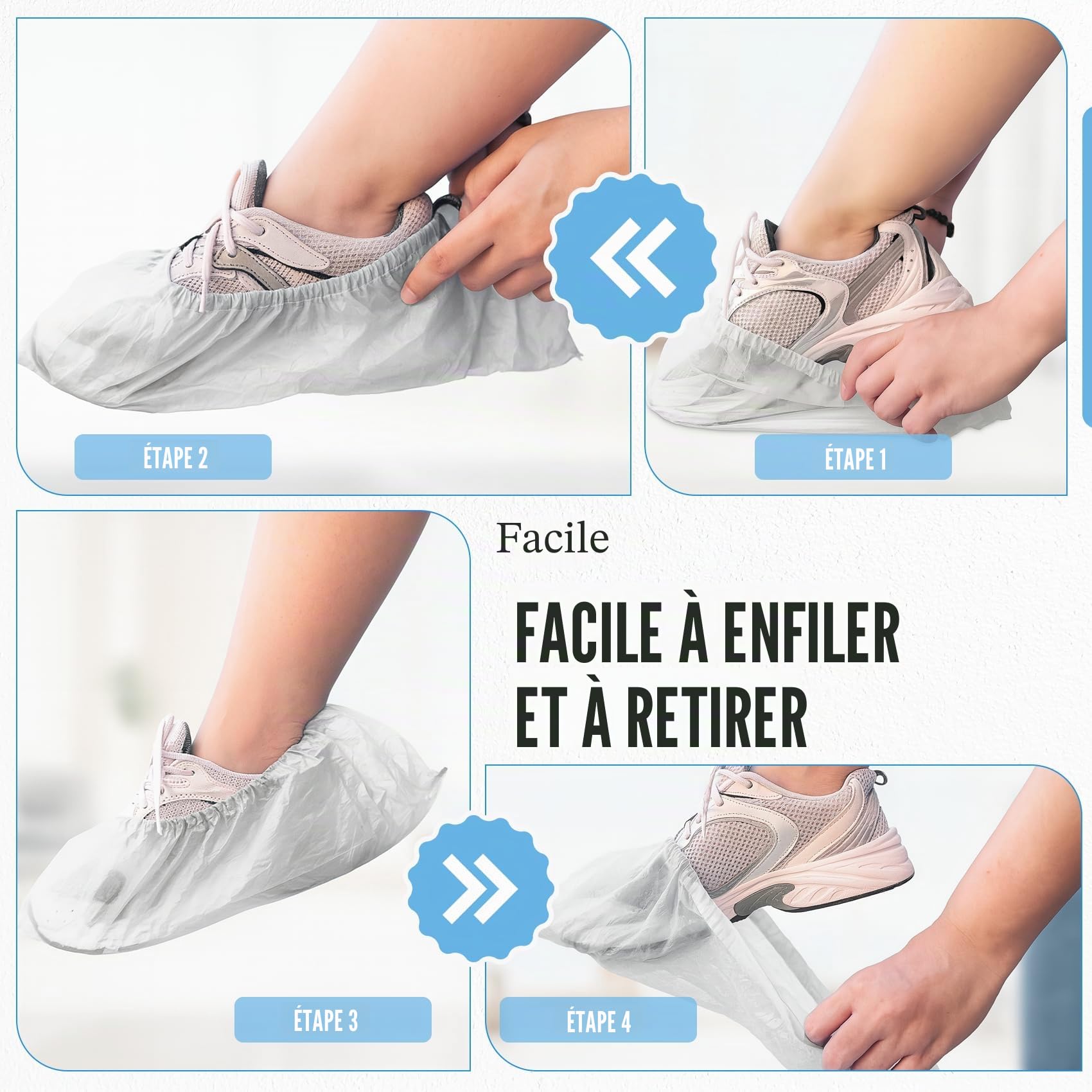TYGA Lot de 100 couvre-chaussures imperméables en relief antidérapants pour protéger le sol, la moquette, le nettoyage, utilisation en intérieur/extérieur, blanc