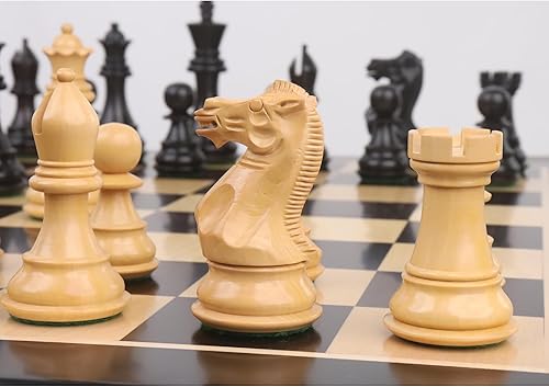Miniatura 5 de RoyalChessMall-3.9" Juego de piezas de ajedrez Staunton profesionales, madera de ébano con triple peso