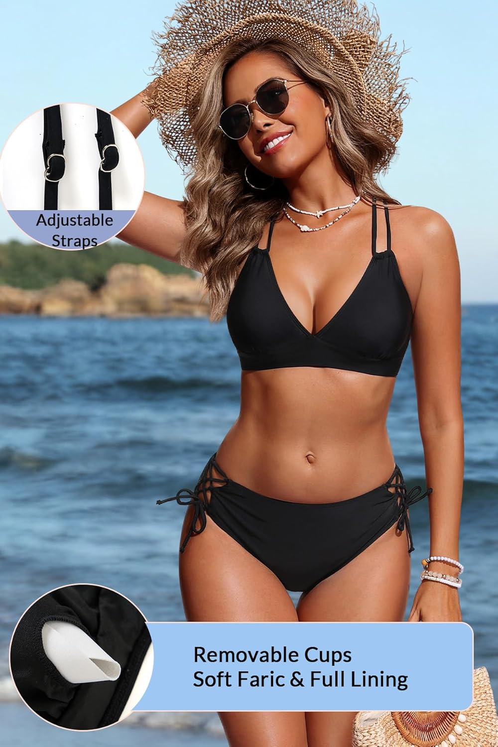 Women's Two Piece Bikini - Push Up Swimsuit Set V Neck Lace Up Bathing Suit 2025 Swimwear - Image 3
