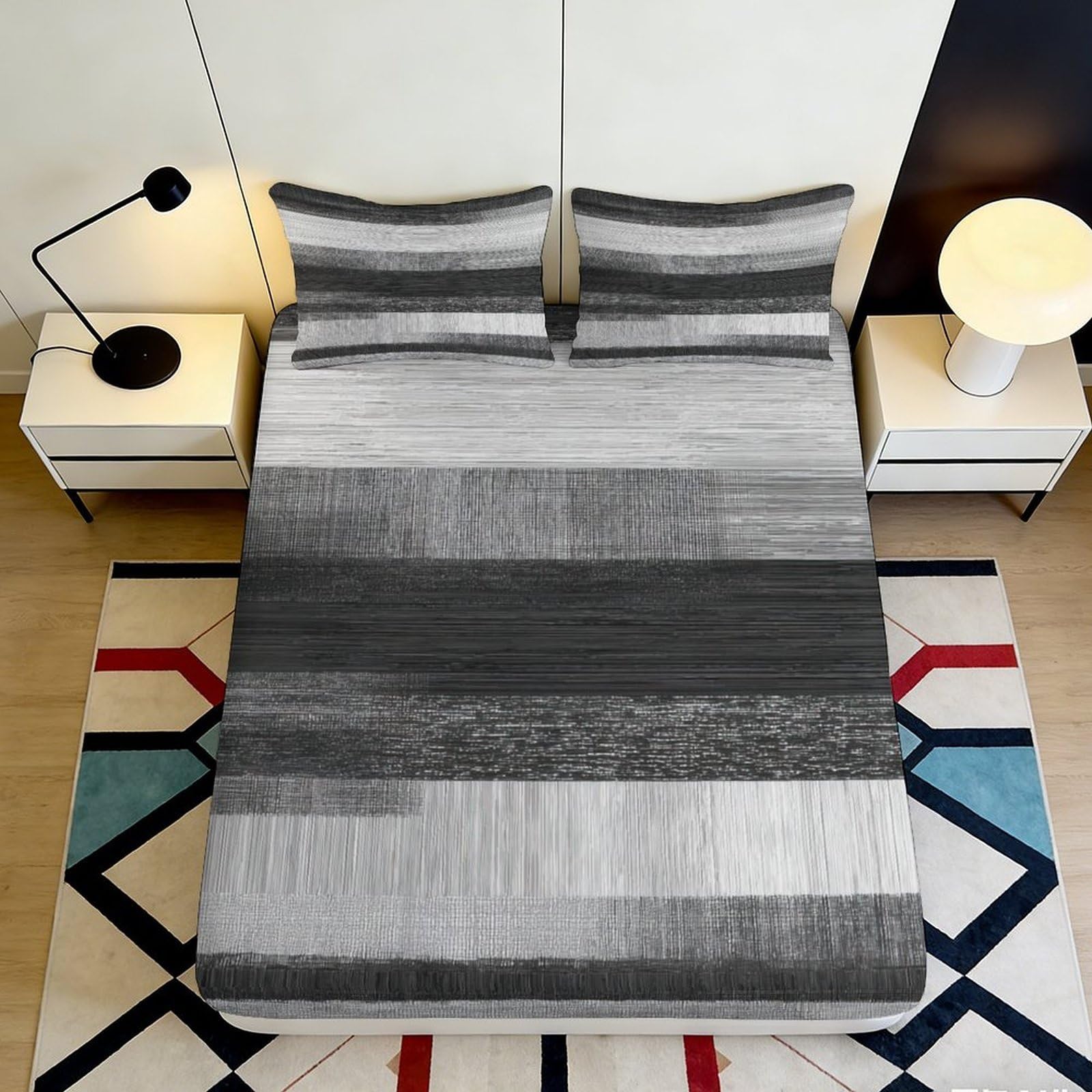 3D Printed Gradient Stripes Fitted Sheet Microfiber Soft Breathable Monochrome Lines Mattress Cover for Bedroom Dorm Decor 90x200x25cm