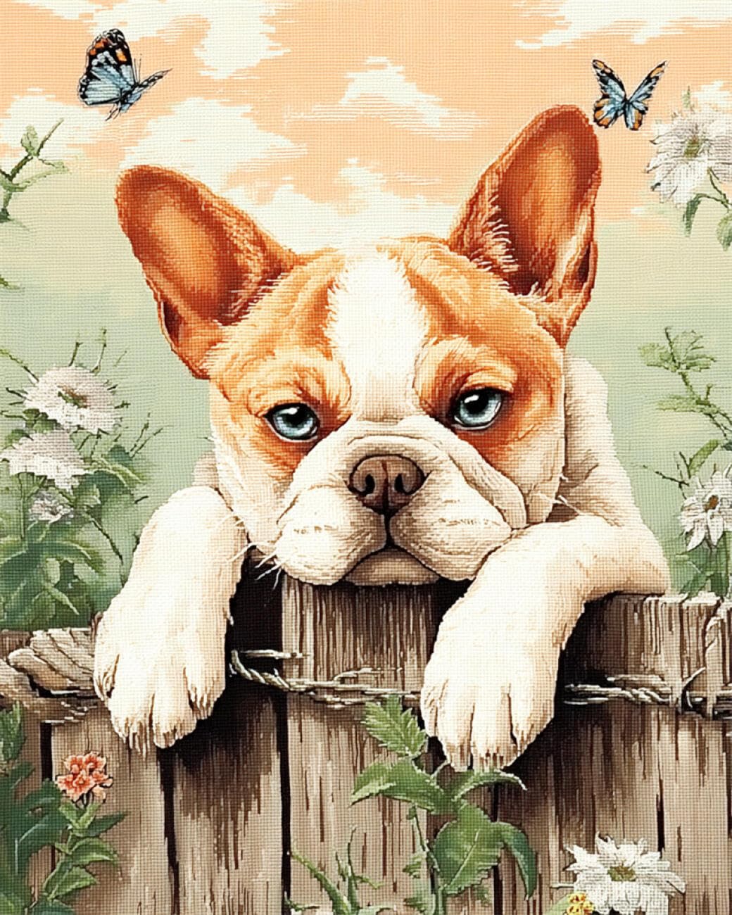 RKFLGEW DIY Bead Embroidery Kit Bulldog and Butterfly 30x40cm