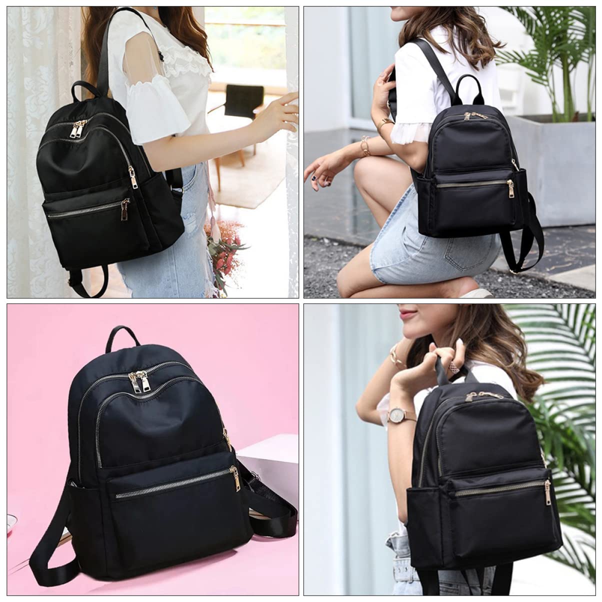 FRCOLOR Mochilas Negras de Mujer de Tela Oxford, y Mochila de Ocio Elegante Gran Capacidad Bolsa de Almacenamiento para Escuela y Trabajo
