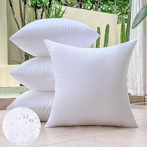16 x 16 Outdoor Pillow Inserts Set of 4 Square Throw Pillow Inserts Waterproof for Couch Porch Outside Patio Furniture Decorative Pillows Small White Sofa Cushion Stuffer