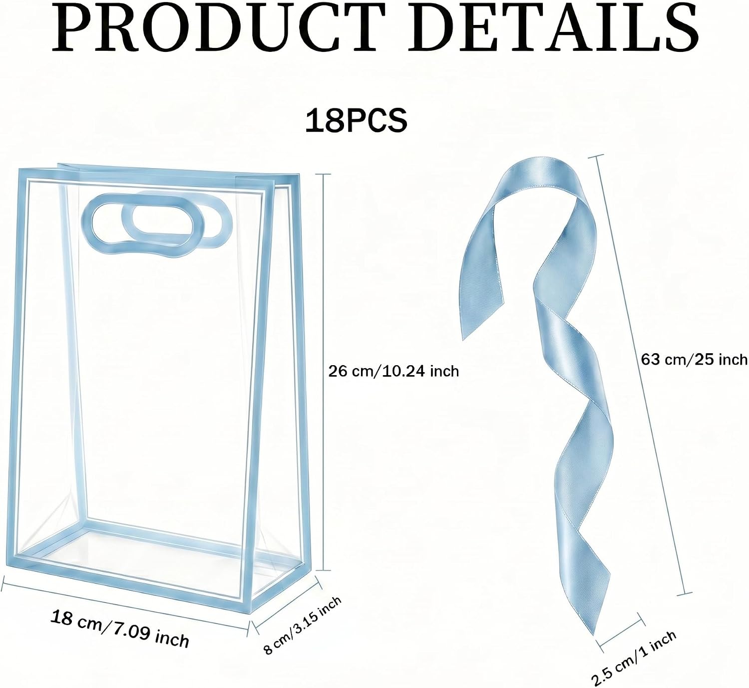 STANETCO 18 Pcs Reusable Clear Plastic Gift Bags with Handles Ribbons 7.09x10.24x3.15 Inch PP Favor Bags for Valentine's Day Wedding Bridal Shower Birthday Graduation Shopping Busines (Sky Blue) image 2