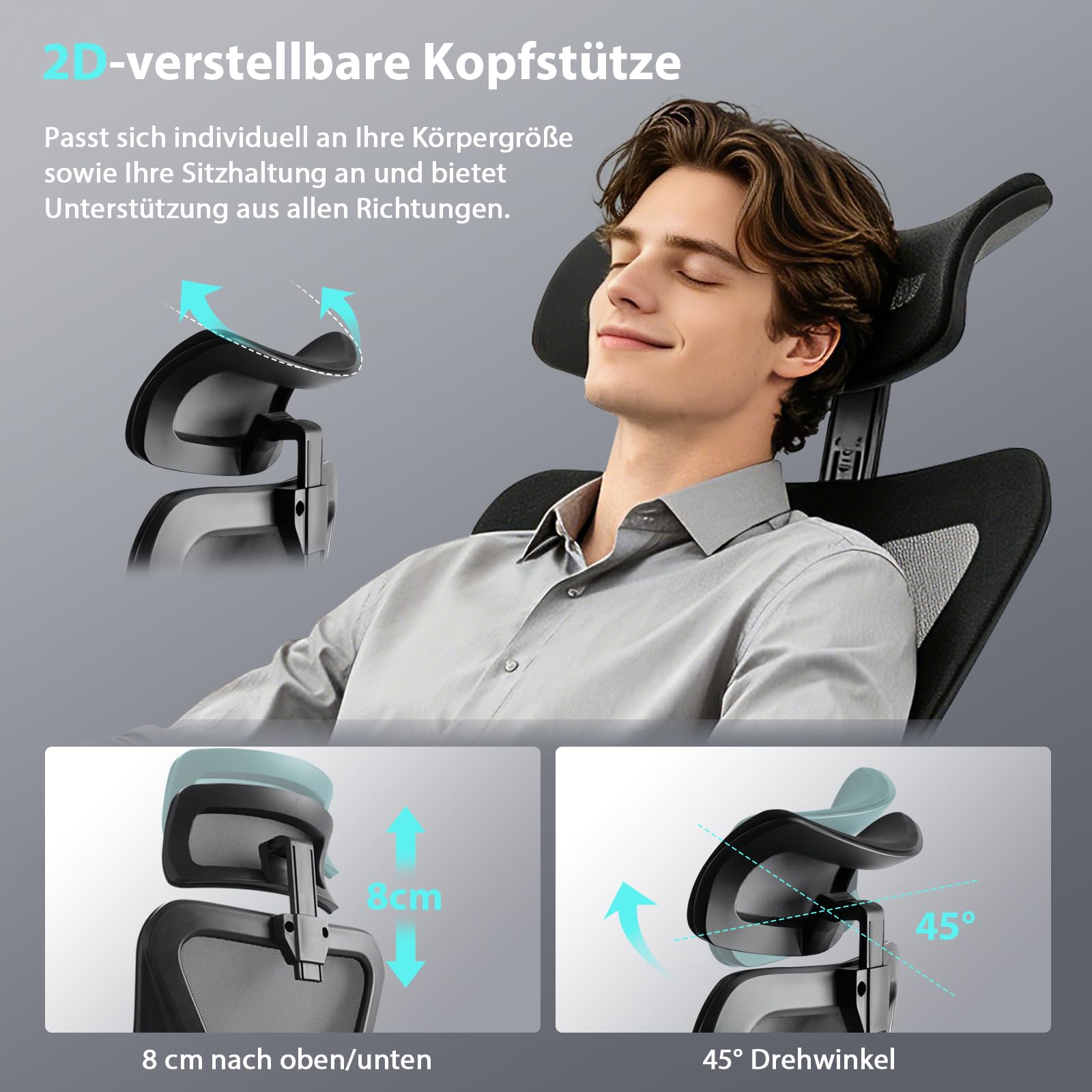 Sedia Ufficio Ergonomica, Sedia da Scrivania con Poggiatesta 2D e Supporto Lombare 4D, Poltrona Ufficio Reclinabile 90°-135°, Braccioli Regolabili, Portata 150 kg, Nero