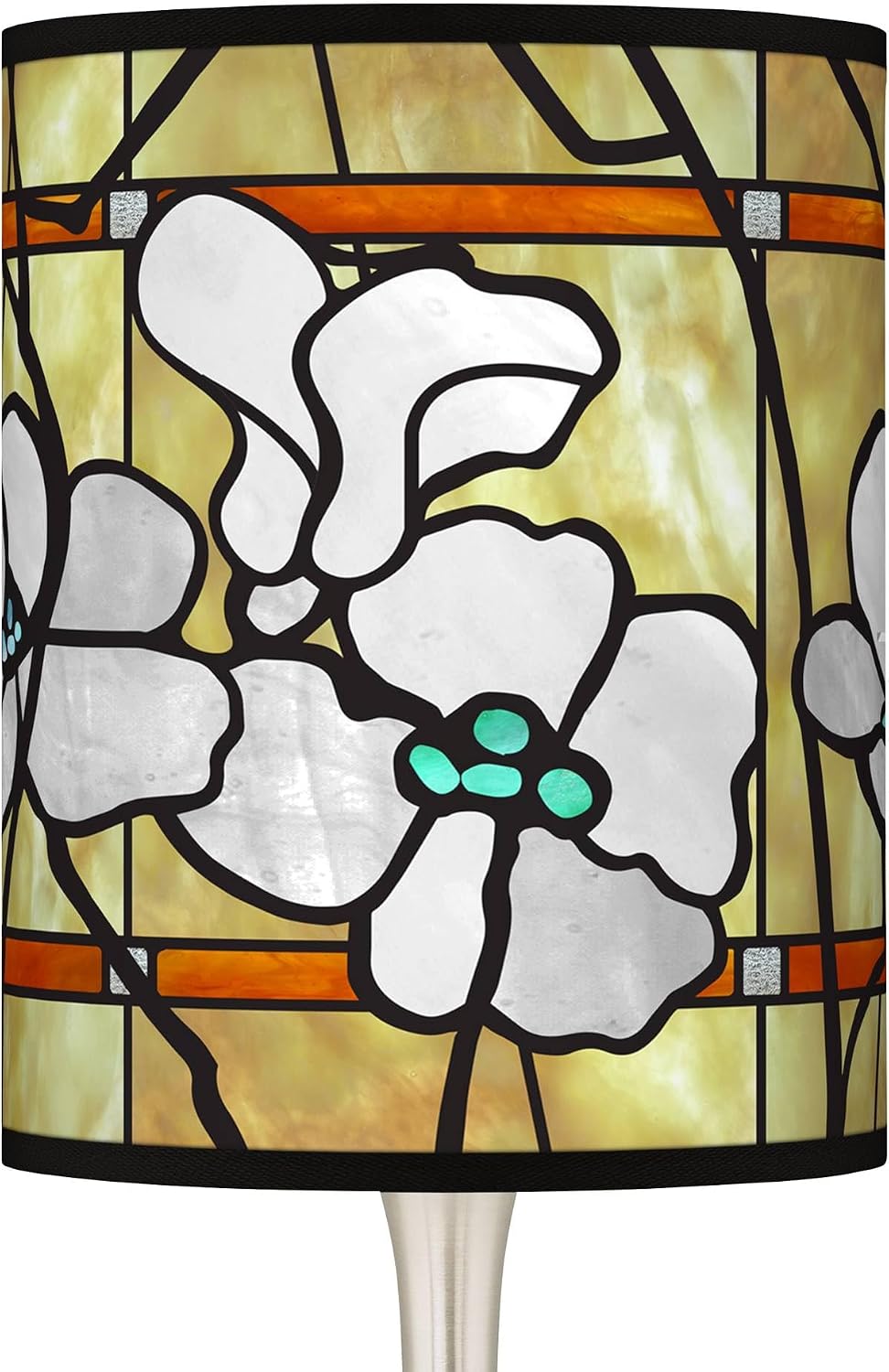 Giclee Glow Droplet 23 1/2" High Small Traditional Mission Tiffany Accent Table Lamp Silver Brushed Nickel Finish Metal Single Magnolia Mosaic Pattern Printed Shade Living Room Bedroom Bedside