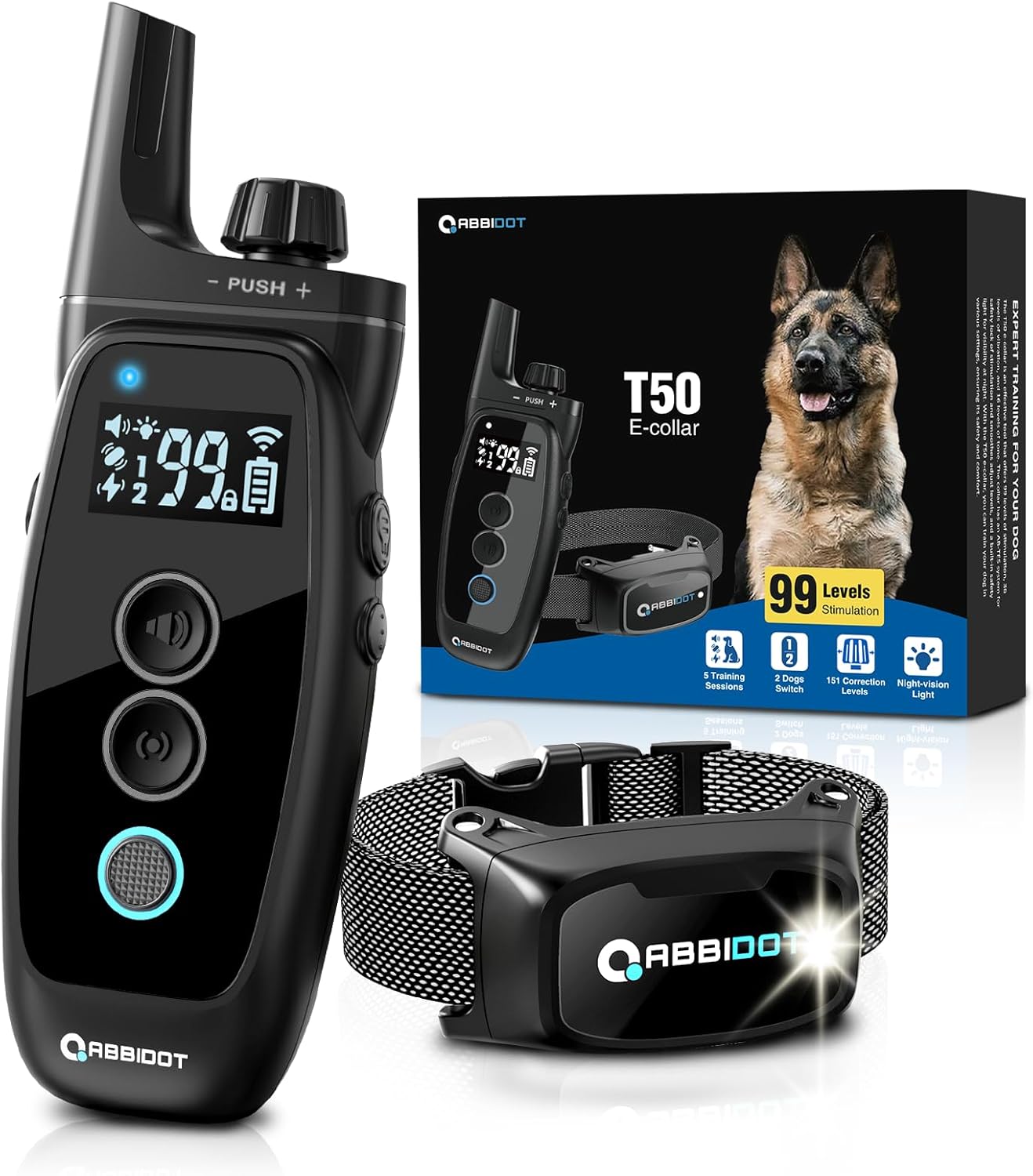 ABBIDOT 3300ft Dog Training Collar with Remote, Enhanced Safety Night Light and Stimulation Lock, Waterproof E Collar, Humane 4 Training Modes Electric Collar for Small Medium Large Dogs(5-130 lbs)