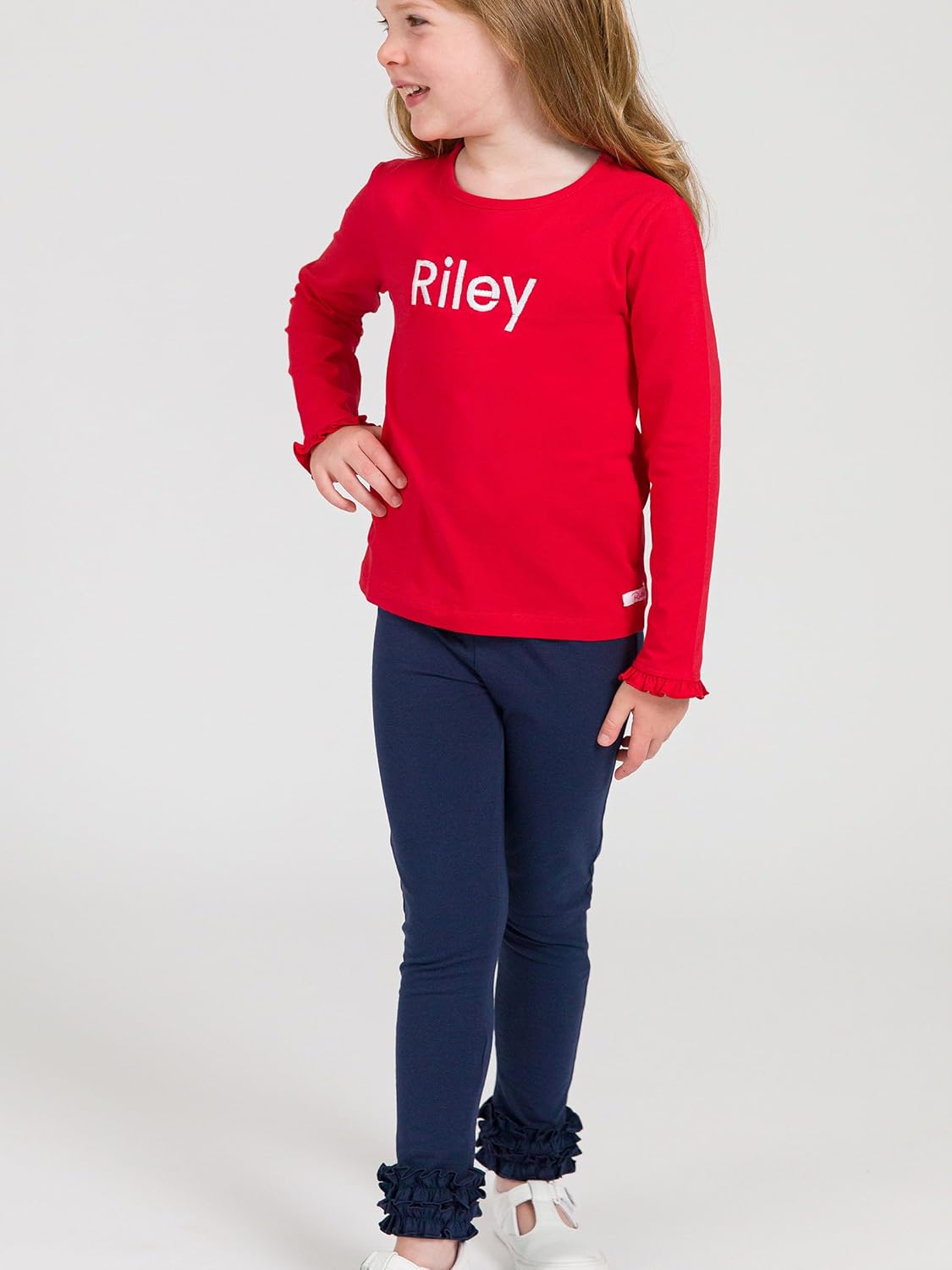 RuffleButts® Baby/Toddler Girls Soft Knit Ankle Length Ruffle Leggings - Image 2