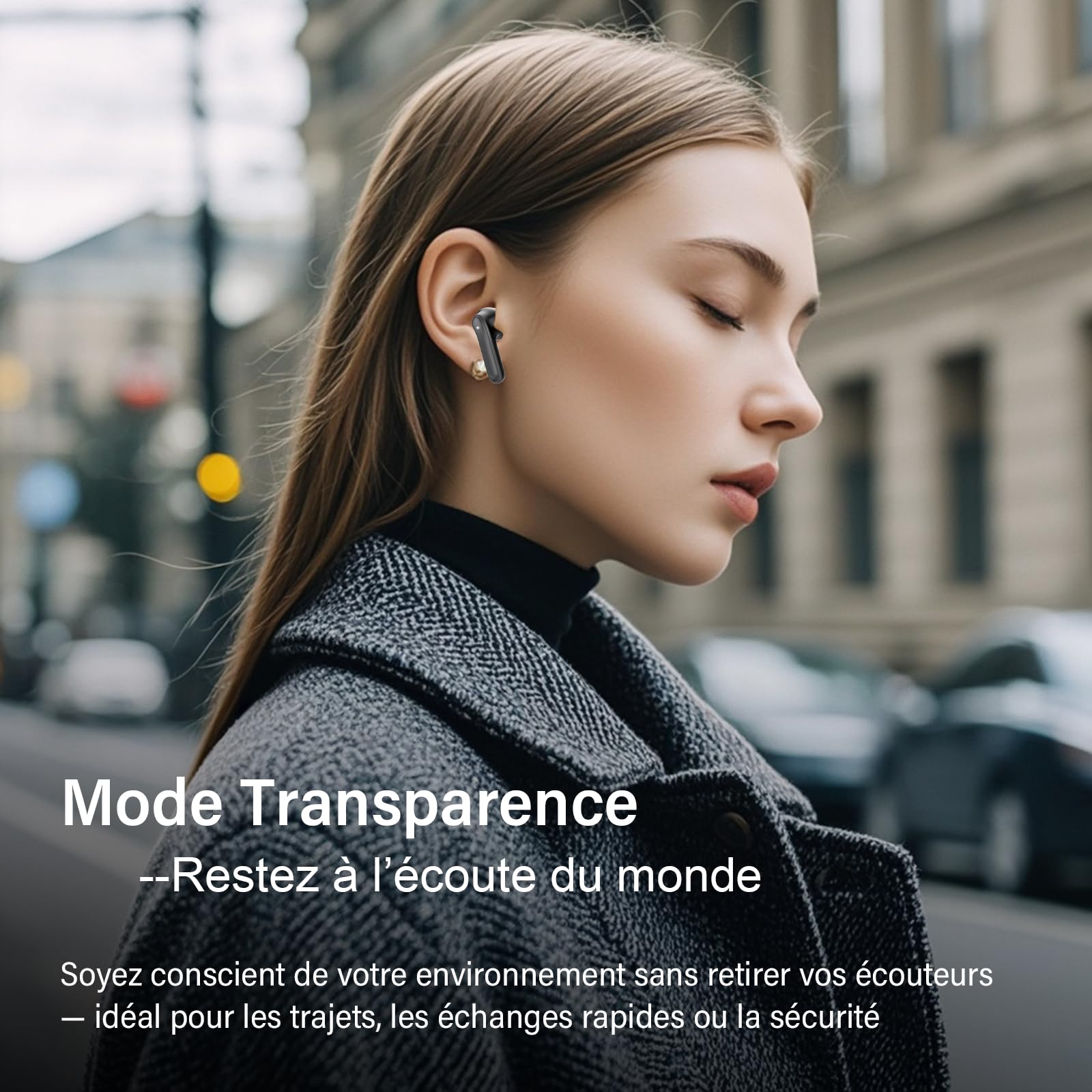 Écouteurs sans Fil Bluetooth 5.4 avec Réduction de Bruit Hybride, Hi-Res Son Stéréo, 6 Micros, 49H Autonomie, Charge sans Fil