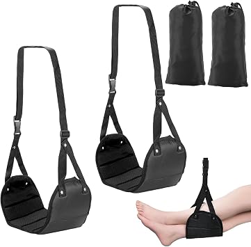 Airplane Foot Rest, 2 Pcs Adjustable Foot Hammock with Storage Bag | Portable Adjustable Foot Hammock, Plane Travel Foot Rest Ideal for Long Flights and Office UseBlack