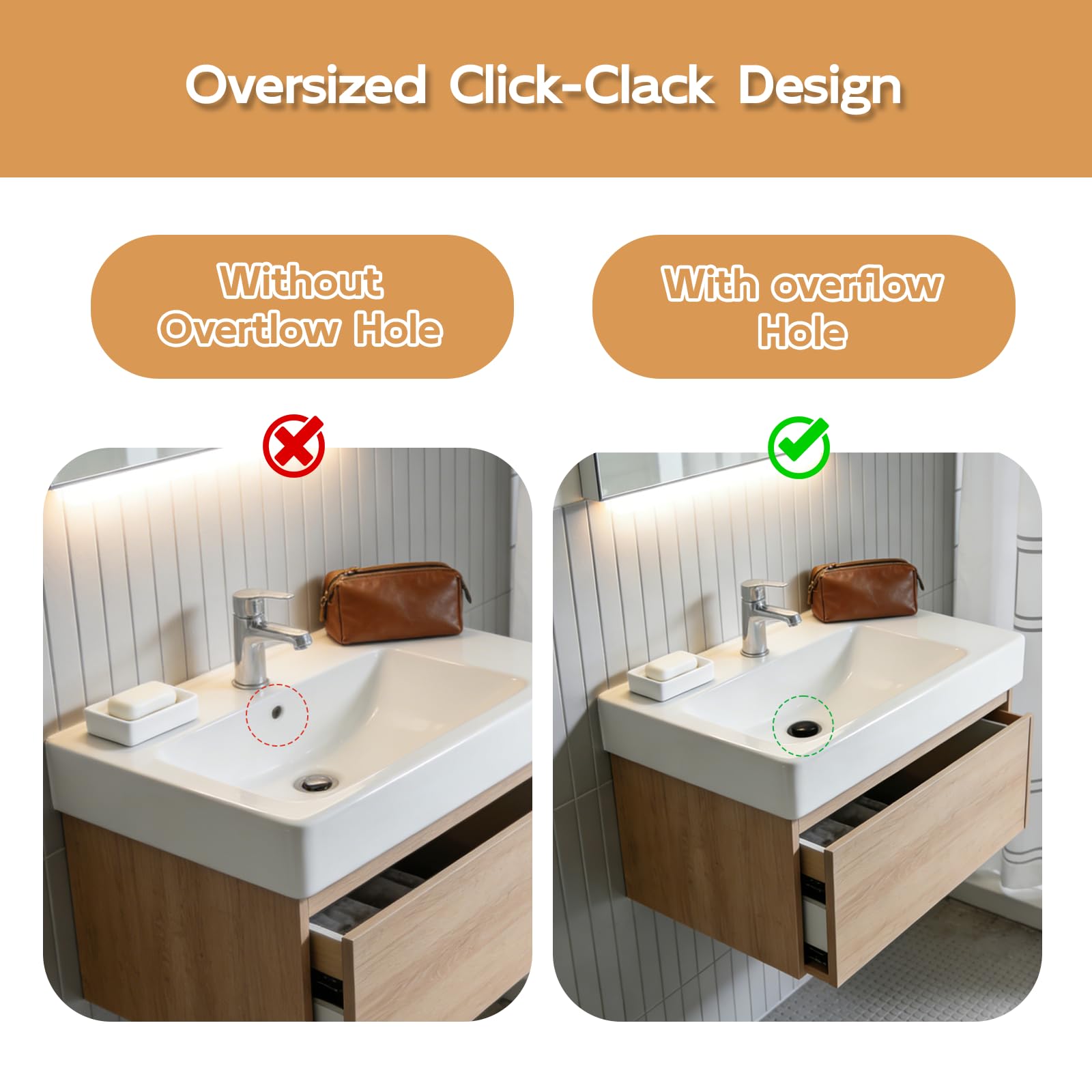Desagüe Universal para Lavabo Sin Rebosadero, Válvula Clic Clac, Alta Impermeabilidad, Instalación Rápida, 2 Piezas, Negro Mate