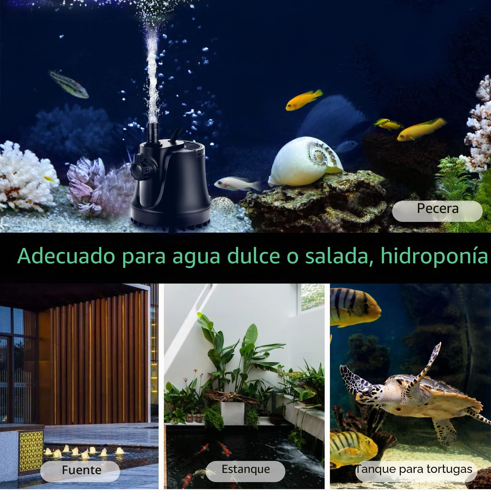 AQQA Bomba de agua sumergible, 1000L/H bomba de agua de acuario ultra silenciosa,estanque de fuente de tanque de peces de alta elevación
