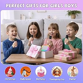 Upgraded Mini Karaoke Machine with 4 Wireless Microphones for Kids Girls Boys - Karaoke Party Speaker Christmas Birthday Gifts for 4 5 6 7 8 9 10 11+ Year Old - Kids\' Instrument Accessories - Pink