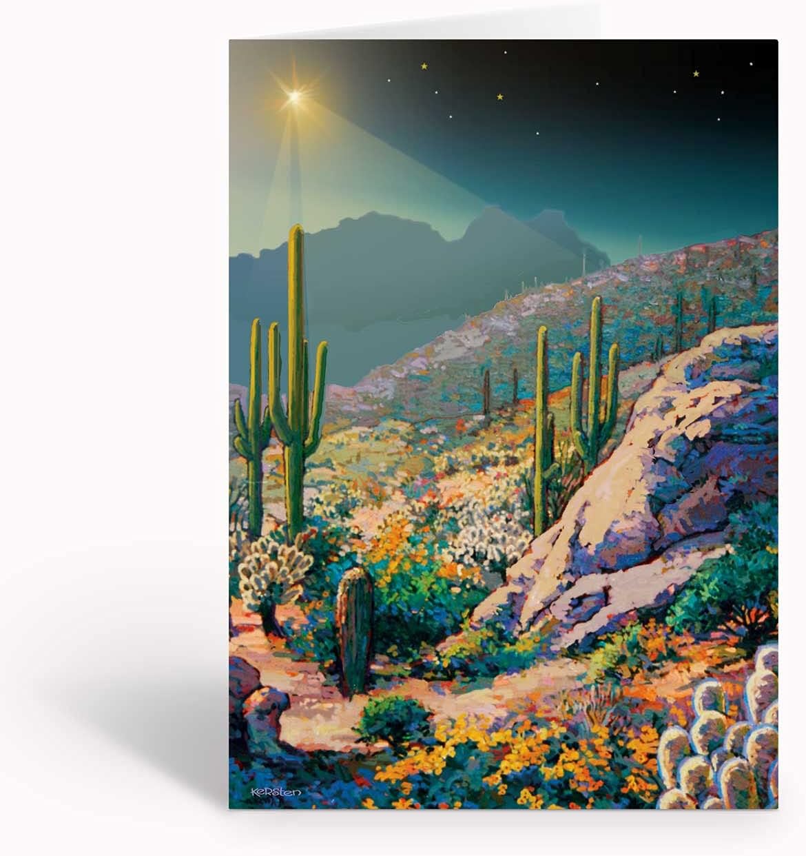 Stonehouse Collection Personalized Colorful Desert Holiday Cards | Sonoran Desert Christmas Cards | 24 Christmas Cards & Envelopes - Western Christmas Cards (Personalized)